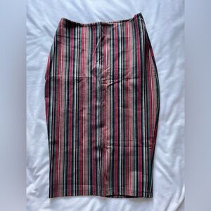 Vertical Multi-Stripe Pencil Skirt — Red, Green, Black